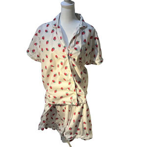 J.Crew Cotton Pajama Shorts Set Women’s XXL Strawberry Print Short Sleeve Summer